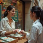 Femme changeant des euros en livre turque à un bureau de change dans le Grand Bazar d'Istanbul