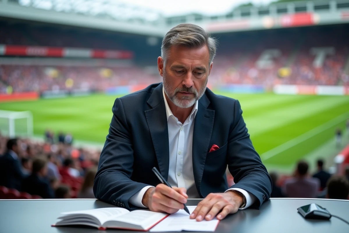 Commentateur sportif en extérieur lors d’un match