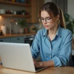 Jeune femme compare des annonces d'appartements en ligne