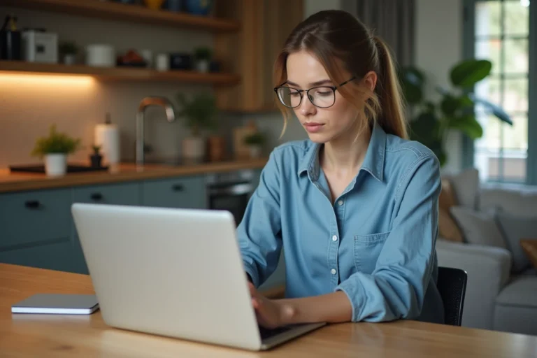 Jeune femme compare des annonces d'appartements en ligne