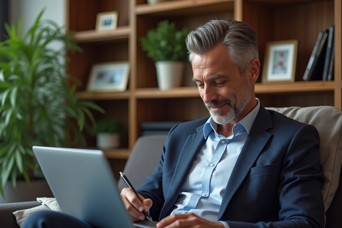Homme mature analysant des graphiques d