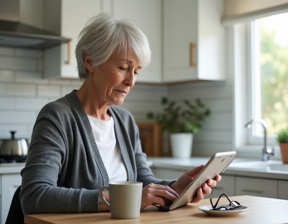 Femme sécurisant son accès à un espace propriétaire en ligne via une tablette avec double authentification